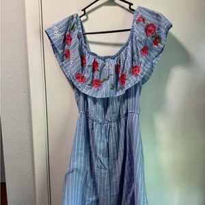 Floral Embroidered Blue Sundress